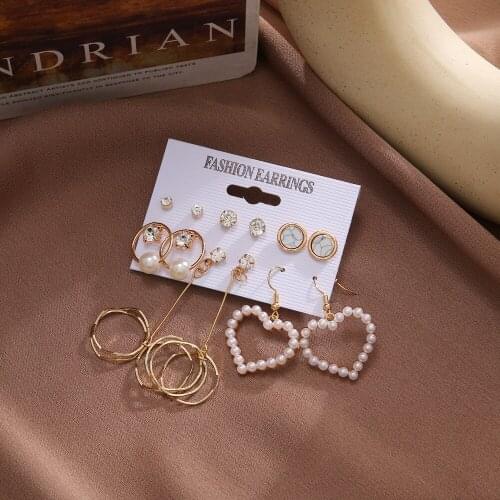 6 Pairs Set Pearl Earrings for Women Irregular Zircon Stud Earrings Female Delicate Pearl Dangle Earrings Fashion Drop Earrings