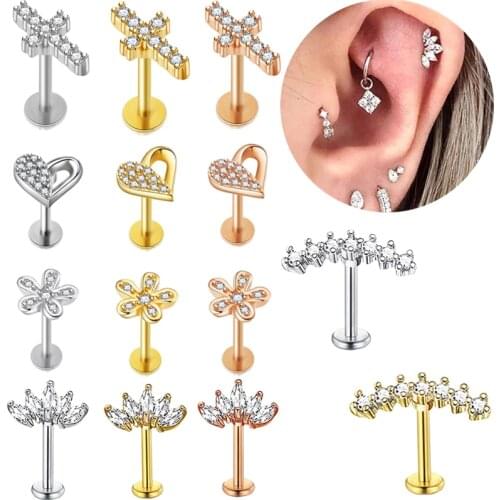 Ear Tragus Cartilage Earring Set 16G Heart Tragus Piercing Set Helix Earrings Hoop Bulk Tragus Ear Stud Labret Piercing Lot Gift