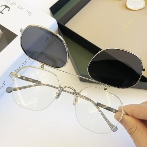 New Retro Punk Style Flip Polarized Sunglasses Myopia Custome Men Double Lens Driving Fishing Glasses Women Vintage EyewearUV400