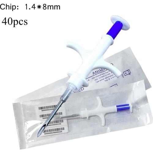 Glass Transponder Micro Chip 1.4*8mm for Dog Cat Identification Universal Pet Id Tags with Syringe Needle Applicator Kit X40