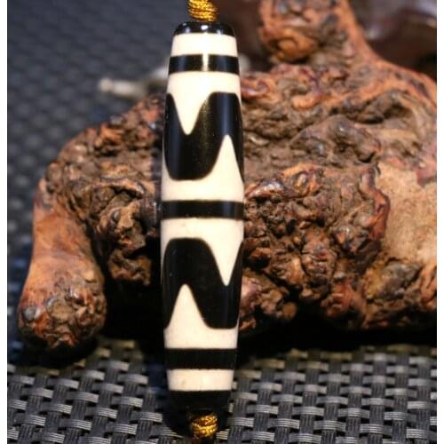 Power Energy Tibetan Old Agate Sharp Tiger Tooth Long dZi Bead Amulet Pendant AA Timestown UPD22