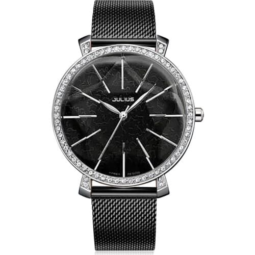 Top Lady Womens Watch Fine Big Star Cut Glass Fashion Hours Bracelet Real Leather School Girls Birthday Gift Julius No Box