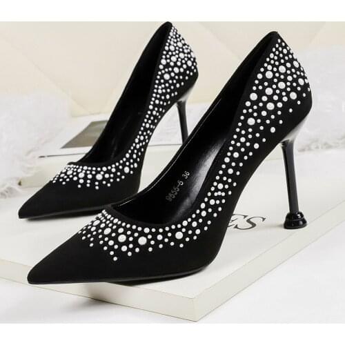 9.5CM PUMPS 2020 suede shallow mouth high heels nightclub was thin and polka dot single shoes fine heel sexy women shoes