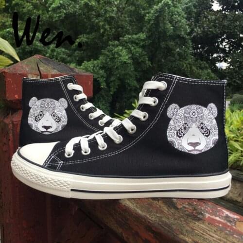 Wen Panda Tattoo Design High Top Skateboarding Shoes Mens Womens Original Black White Canvas Sneakers Lace up Sport Plimsolls
