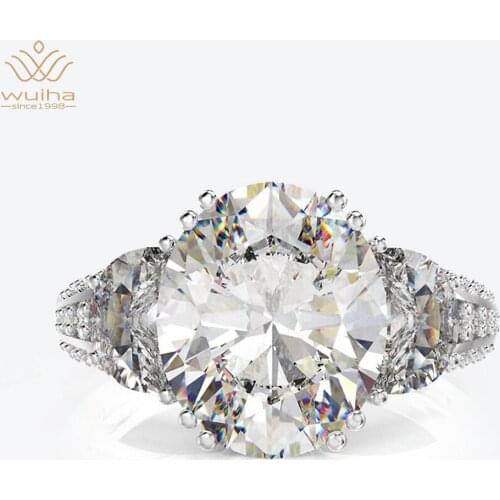 WUIHA Classic 100% 925 Sterling Silver Oval Cut Created Moissanite Diamonds Wedding Engagement Rings Fine Jewelry Gift Wholesale