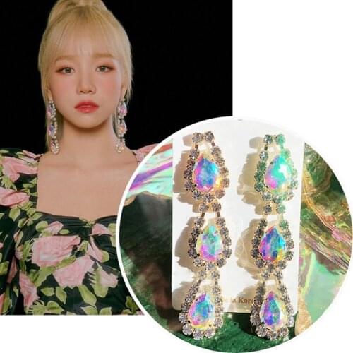 MENGJIQIAO Korean Exaggerated Luxury Waterdrop Crystal Long Drop Earrings For Women Girls Pendientes Party Jewelry Gifts