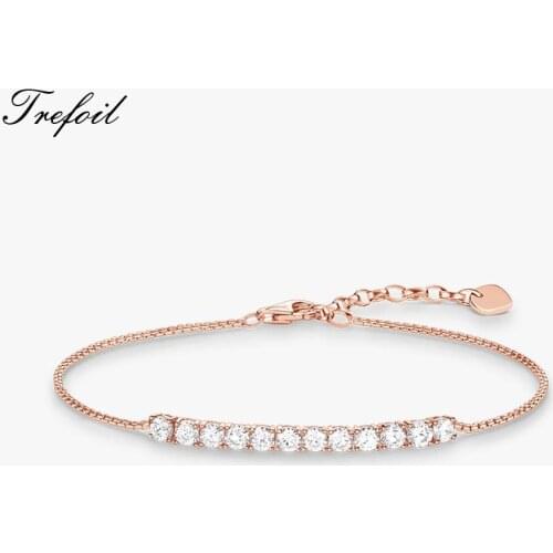 Chain & Link Bracelet Rose Gold Color Classic,2019 925 Sterling Silver Fashion Jewelry Europe Stlye Gift for Women Girl
