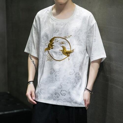 2021 Chinese Style Plus Size Thin Ice Silk T Shirt Summer Men Clothing Loose Linen Short Sleeve Harajuku Casual Tops Male 31161