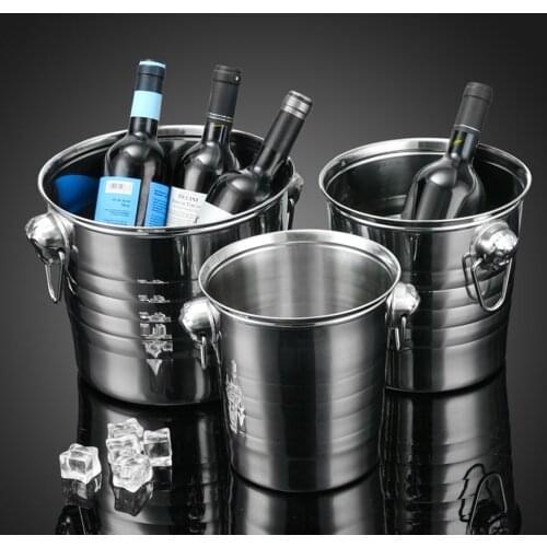 2L/3L/5L Stainless Steel Ice Bucket KTV Bar Champagne Bucket With Ice Tongs Beer Iced Barrel Thickened Wine Barrel Wine Set