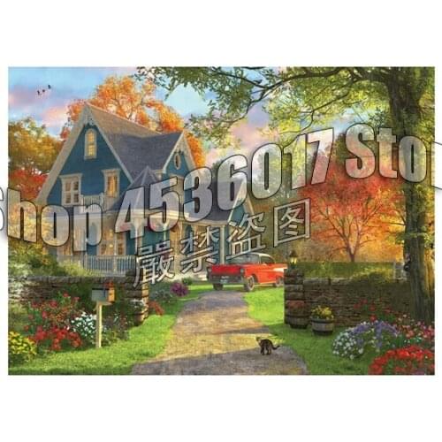 3D DIY Diamond Painting Cross Stitch Blue Country House canvas Diamond Embroidery Needlework Full Diamond Set Decorative
