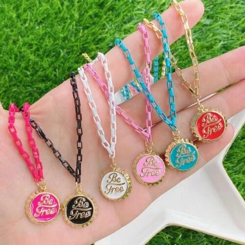 5Pcs Fashion Creative Colorful Enamel Letter Beer Cover Necklace Pendant Soda Charm Necklaces Women jewelry