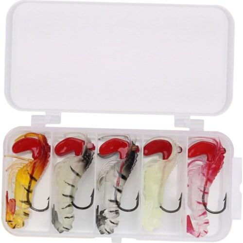 5pcs Multi-jointed Shrimp Fishing Lure Luminous with Black Line Luminous Bead Swivels Hook Lifelike Shrimp Lure Fishing