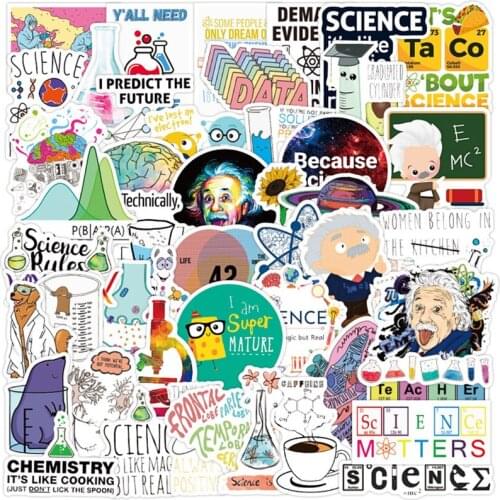 50pcs Cartoons Scientist Experiment Stationery Sticker For Car Laptop PVC Backpack Home Decal Pad Bicycle Waterproof Classic Toy