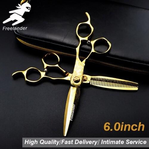 6 inch .gold Hair Scissors set ,Straight & Thinning scissors set, barber shears