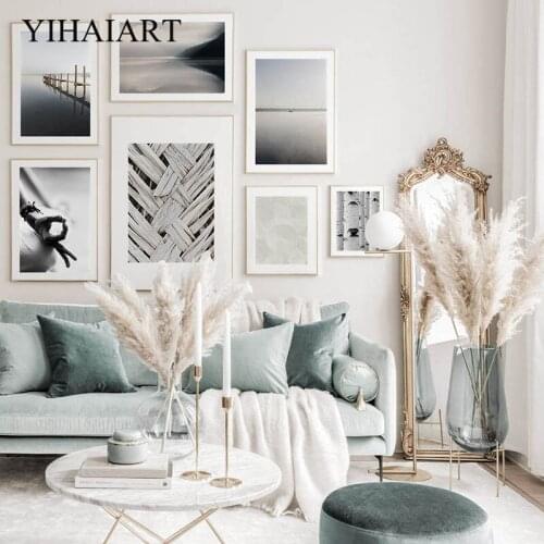 Nordic Abstract Canvas Wall Poster Lake Boat Bridge Landscape Print Art Painting Yoga Decorative Picture Modern Home Room Decor