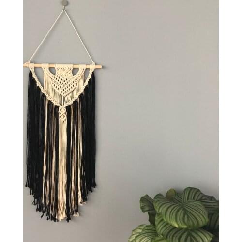 Boho Style Hand-woven Tapesytry Wall Hanging Macrame Decor Background Cotton And Linen Black White Fashion Chic Home Ornaments