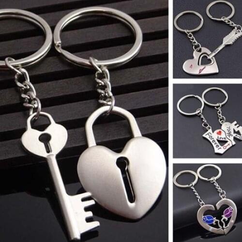 1 Pair Couple Lovers Heart Keychain Heart Key Ring Silvery Lovers Love Key Chain Souvenirs Valentines Day Jewelry Gifts