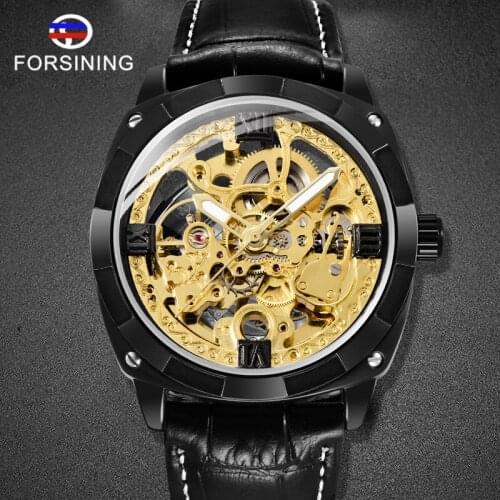 FORSINING Sport Black Waterproof Watch Mechanical Hand Wind WristWatch Top Brand Watch Business Mens Watch