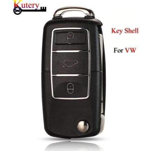 Kutery 10pcs/Lot Folding Remote Key Shell For VW Volkswagen 3Buttons Key Case Cover With/No Battery Holder HU66 Blade
