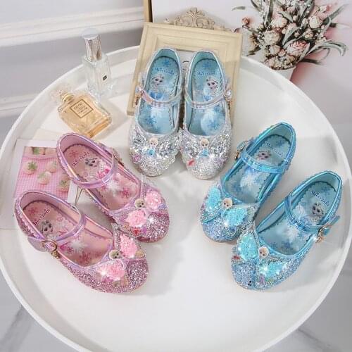 Children Leather Elsa Sandals Child High Heels Girls Princess Summer Elsa Shoes Chaussure Enfants Sandals Party Shoes Size 23-36