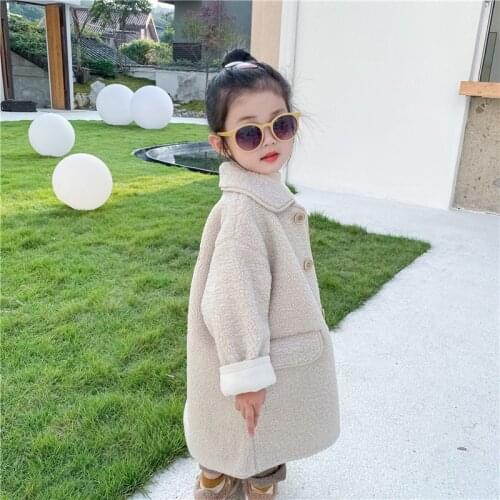 DFXD High Quality Kids Boys Girls Long Lamb Cashmere Jacket Solid Color Single Breasted Fleece Thick Outwear Warm Kids Clothing