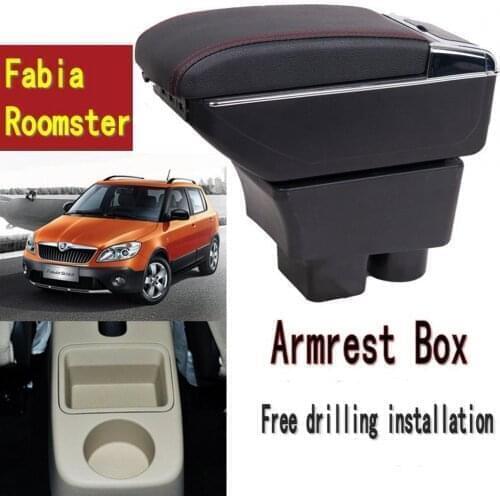 For Skoda Fabia Roomster Armrest Box Car Center Storage Box With Cup Holder Arm Rest Rotatable Car-styling Interior Accessories