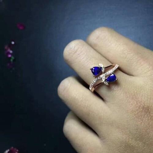 Natural blue sapphire gem Ring Natural gemstone Ring 925 sterling silver trendy Luxury Couple flowers women wedding gift Jewelry