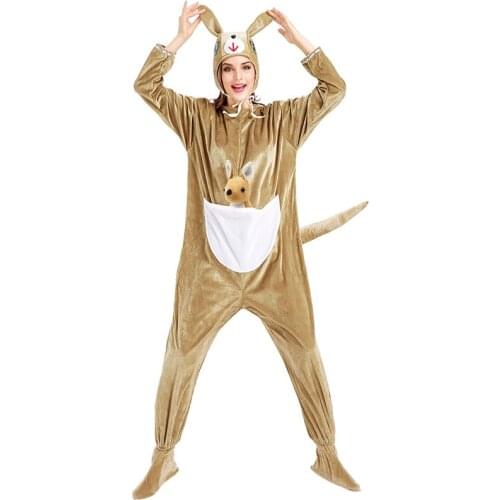 Halloween Kigurumis Women Men Onesie Winter Sleepwear Cosplay Animal Kangaroo Performance Wear Carnival Festival Party Jumpsuit