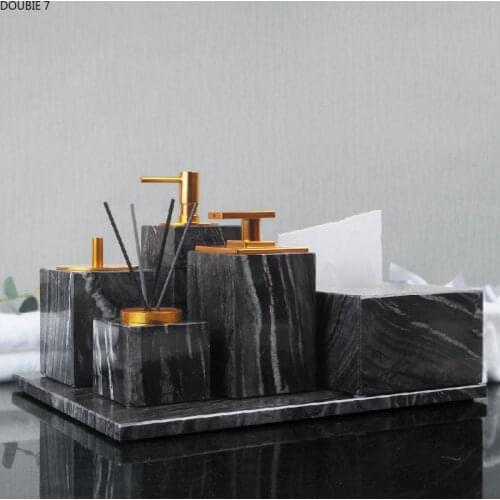 Four-piece Suit Black Marble Hotel Bathroom Supplies Liquid Soap Dispenser Gargle Cup Tray Soap Dish Bath Accessories Set