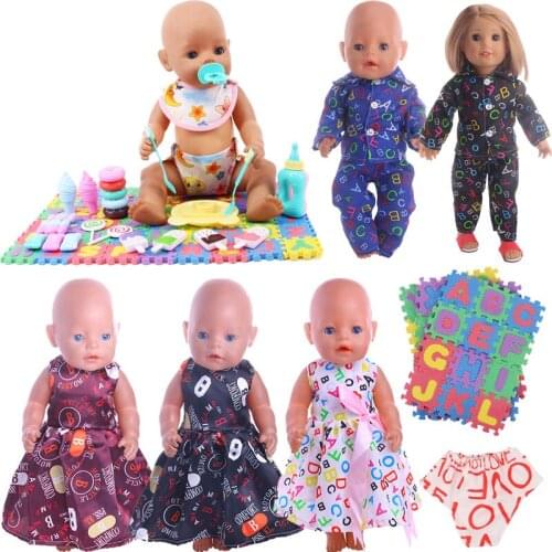 Doll Clothes Letter Dress Pajamas Series For 18 Inch American Doll Girls & 43 Cm New Born Baby Items,Our Generation,Toy For Kids