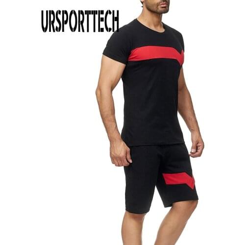 Summer New Tracksuit Men Sets Casual Men Set 2 Pieces Boys Man Suit Sportswear Short Sleeve T-shirt Patchwork Shorts Joggers Set