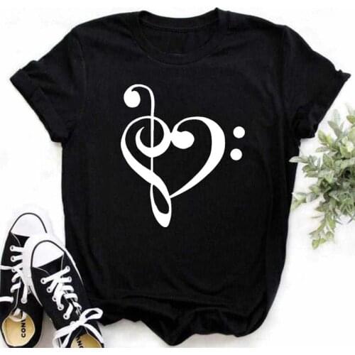 Fashion Music Note Heart Pinted T Shirt New Women T Shirt 90s Girls Ladies Cute Tops Summer Short Sleeve Tee Shirts Tshirt