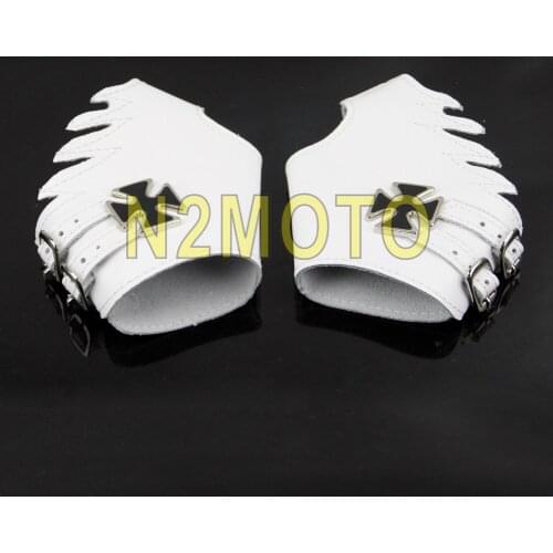 Pair White Adjustable Cross Style Motorcycle Gloves Cool Punk Gothic Mens Biker Glove
