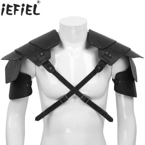 Mens Steampunk Leather X-Shaped Body Chest Harness Tank Belt with Shoulder Armors Cosplay Party Costume Punk Moto Fancy Clubwear
