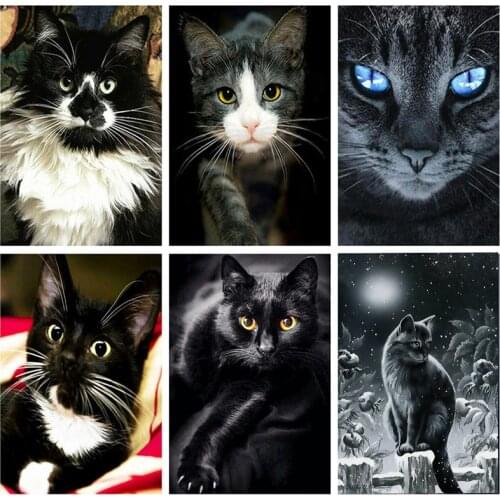ZOOYA DIY 5D Diamond Painting Black Cat Diamond Embroidery Animal Full Drill Cross Stitch Kits Diamond Mosaic Cat Home Decor