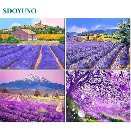 SDOYUNO 60x75cm Pictures By Numbers Scenery DIY Painting By Numbers On Canvas Frame Lavender Field Hand Painting Home Decor