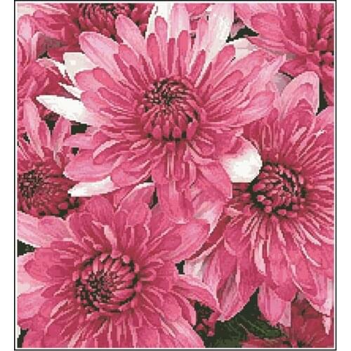 DIY Cross stitch set Chrysanthemum Pink with Printing Pattern Cross stitch set Beads for Needlework Home Decoration 22.5"x22.5"