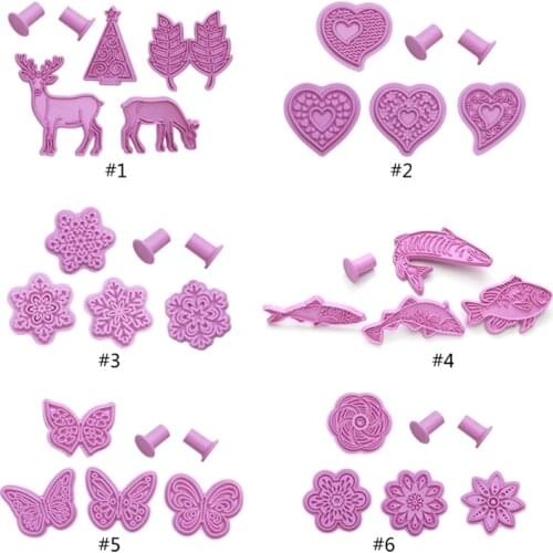 Christmas Themed Cookie Cutter Set Elk Leaf Fondant Embossing Molds with Different Patterns Embossed Design for Fondants