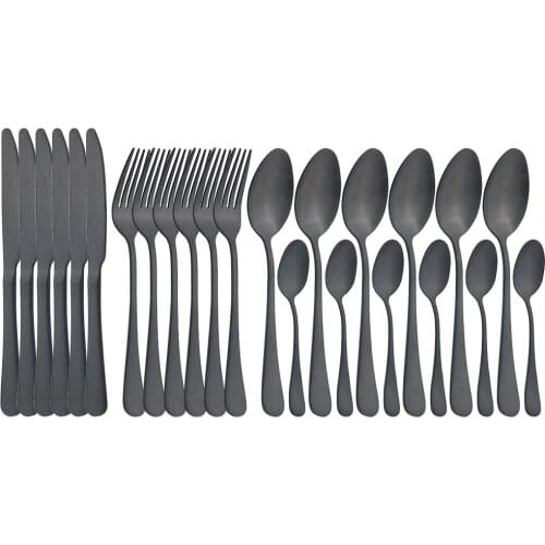 6/24Pcs Black Dinnerware Cutlery Set Matte Steak Knives Fork Spoon Dinner Flatware Stainless Steel Party Kitchen Tableware Set