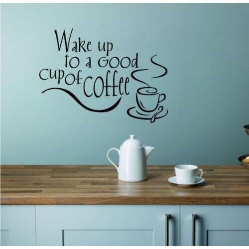 Wall Decal Quotes Wake Up To a Good cup of coffee Dinning Room Wall Sticker DIY Decor Kitchen Room Wall Mural YO-176