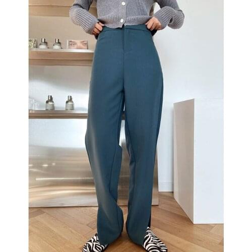 2021 New Women Spring Pants High Waist Women Split Hem Casual Pants Female Trousers Outwear Fashion Design Stright Pants