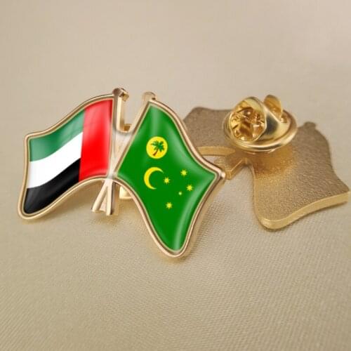United Arab Emirates and Cocos (Keeling) Islands Crossed Double Friendship Flags Lapel Pins Brooch Badges