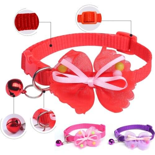 Pet Supplies Cute Bow Cat Collar Cat Necklace Adjustable Collar Bell Positioning Pet Dog Collar Teddy Bomei Cat Accessories Good