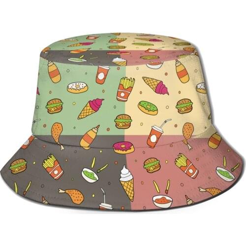 New Fashion Print Japanese Sushi Bucket Hat Reversible Fisherman Caps Summer Hats For Women Gorras