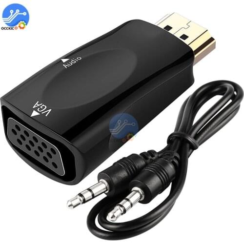 For HDMI-compatible to VGA Adapter Male to Female HD 1080P Audio Speaker Cable Converter For PC Laptop TV Box VGA Adapter