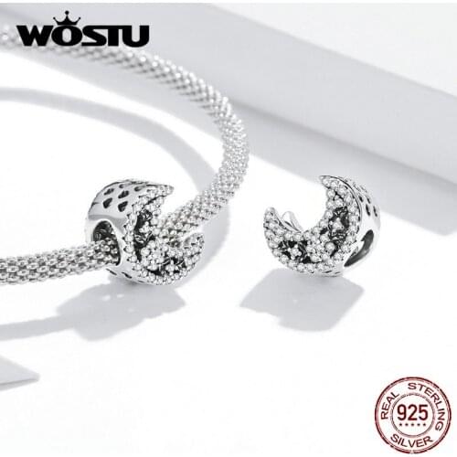 Wostu Goddess of the Moon Charms Real 925 Sterling Silver Beads Pendant Fit Original Silver 925 Bracelet Fine Jewelry DXC1786