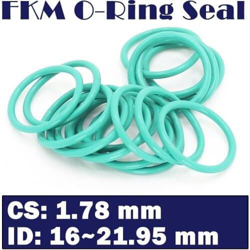 CS1.78mm FKM Rubber Ring ID 16/16.67/17.17/17.7/18.77/19.5/20.35/21.95*1.78 mm 50PCS O-Ring Fluorine Gasket Oil seal Green ORing