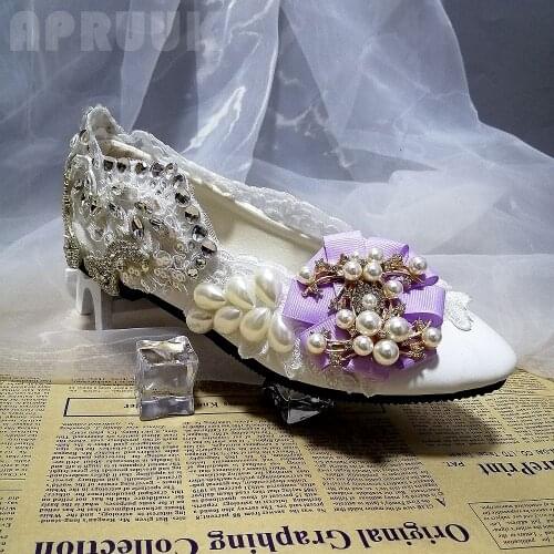 Luxury crystal pearls flats shoes woman violet purple bow butterfly-knot ladies bowknot wedding bridal party flats shoes