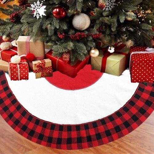 Christmas Knitted Tree Skirt Fashion Plaid Christmas Tree Skirt Apron Christmas Tree Ornaments Holiday Party Decorations