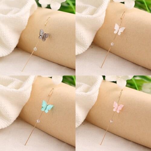 New Retro Butterfly Climbing Crystal Row Hook Earring Womens Fashion Simple Alloy Multicolor Pendant Earrings Girl Jewelry